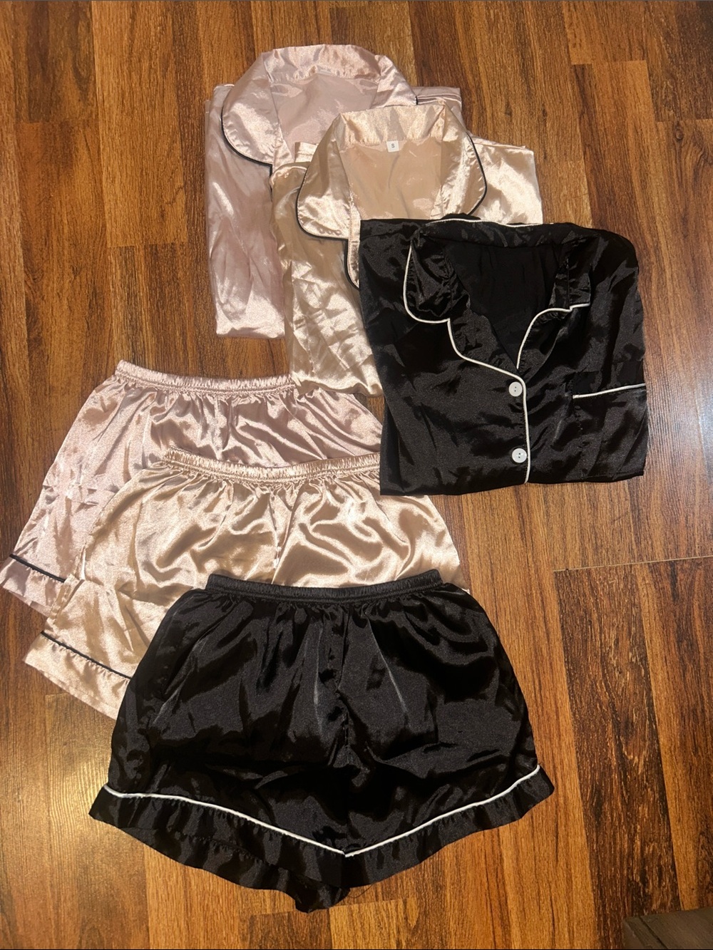 SHEIN Satin Short Pajama Set in Black, Champagne and Blush
